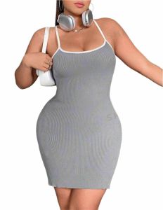 Plus Size Sleeveless Mini Dress with Combi Color - ALONA
