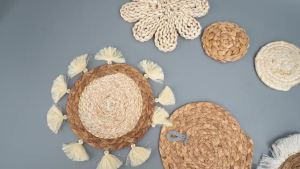 9Pcs Bohemia Wall Hanging Decor Wall Basket Boho Home Decoration Handmade Natural Wall Art for Bedroom Living Room Ornament