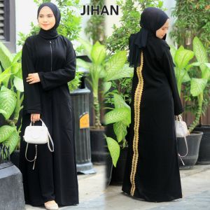 [ jihan ] abaya gamis hitam saudi jetblack ziper zipper modern umroh haji turkey muslim dress outfit maxi
