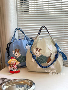 Korean Style Embroidered Nylon Shopping Bag Large Capacity Shoulder Handbag Cute Fashionable Eco-friendly Bag Single Handle Bag