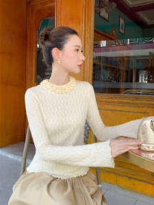 XXNING | Quần Áo Knitwear Collar Ren Thon Elegance Pháp