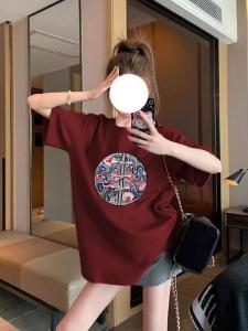 New Chinese Style Light National Style Pure Cotton Short-Sleeved T-shirt for Women 2024 Spring and Summer Chinese Fad Stylish Loose plus Size Top