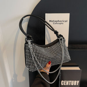 Trendy Diamond Embedded Womens Shoulder Bag 2023 Fashionable Spring Summer Versatile Crossbody Bag Soft PU Leather Zipper Closure