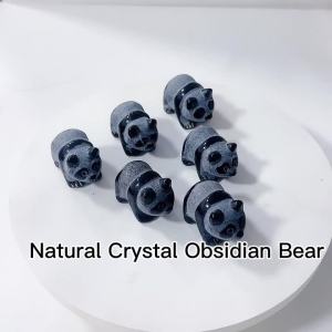 Natural Crystal Obsidian China Bear Panda Figurine Animals Stone Reiki Crafts Small Decoration Home Decor Present Souvenir