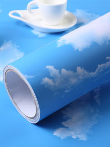 KEERMAN | Vintage Self-Adhesive Waterproof Wallpaper Thick Blue Sky and White Clouds