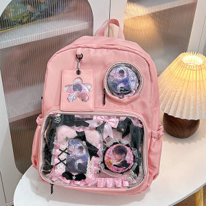 Large Capacity Womens Backpack Transparent Double Shoulder Bag Japanese Style 2025 New Computer Bag School Bag Anime Cartoon