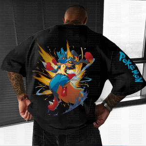 Bandai | Summer 2026 Pokemon Cotton T Shirt Lucario Back Print Dynamic Action Pose Sleeve Pokemon Text Loose Fit Men Women Casual Fashion