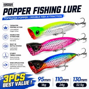 KINGDOM | Kingdom 3pcs Basstaor Popper Lure 95mm 16g 110mm 24g 130mm 32.5g Topwater Seabass Popper Fishing Lure For Big Game Fishing Lure