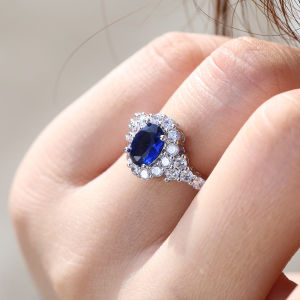 Huitan Dark Blue Series Charms Female Finger Rings Luxury Engagement Party Jewelry For Bride Shiny Brillaint Cubic Zircon Ring