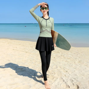 XTEP | Color Block Conservative Swimwear Skirted Long Sleeve