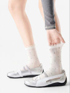 PRIMEET | Summer Thin Mary Jane Lace Polka Dot Crew Socks