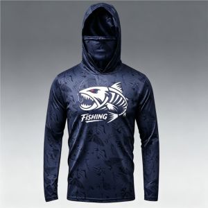 Sun Shield Long Sleeve Fishing T-shirt With Fisherman Hat Quick Dry Men Apparel For Summer Outdoor Fishing Trips