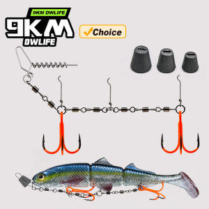 9KM Treble Hook Rig Fishing Stinger Rig UV Orange Treble Hook with Sinker Weight Soft Bait Swimbait Predator Rig with Needle