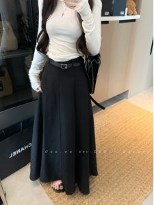 Black A-Line Mini Skirt Womens Spring New plus Size Conceal Belly Long Skirt Commute Style High Waist Pure Color Long Skirt