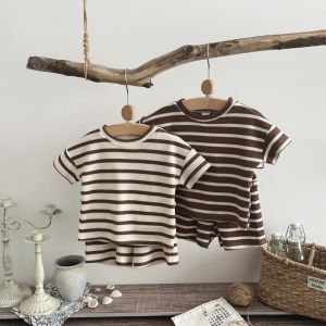 2PCS Infant Baby Boy Clothes Set Stripe Short Sleeves T-shirt Shorts Summer Cool Breathable Casual Outfit for Toddler Suits 0-3Y