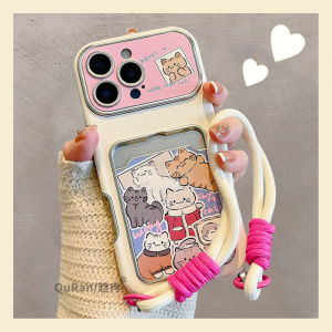 Cute Cartoon Cat Phone Case with Lanyard Full Cover Anti-Fall for  16 15Promax New 14 Full Package Protection 13 Internet Famous pro Advanced Max Beautiful