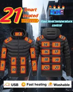 Male Intelligent Heating Workwear Jacket 2025 New USB Multi Control Fast Heating Coat Black Hooded Cotton Jacket Plus Size S-6XL