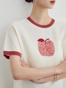 Unique Casual Apple Print Womens Short Sleeve T-Shirt White