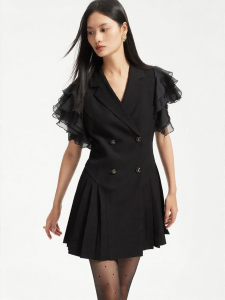 Vero Moda | Suit Style Summer New Dress with Ruffles Short Sleeves Double Breasted Pleated