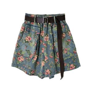 Floral Denim Shorts Loose Fit Slimming