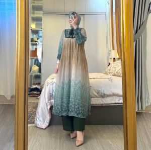 Setelan Tunik Terbaru Set Midi Long Tunik Ceruty Setelan Tunik Panjang Wanita Busui Ceruty Hyget Full Furing
