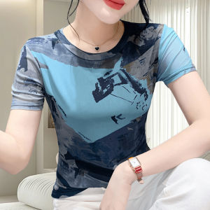 แฟชั่นสไตล์จีนผู้หญิงแขนสั้นเสื้อยืดฤดูร้อน 2024 ใหม่มาถึงSlimmingกราฟิกพิมพ์เสื้อลําลองลมหลวมประเภทเส้นใยโพลีเอสเตอร์