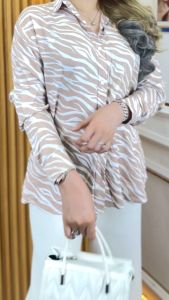 Kemeja Wanita Motif Stripe Garis Bahan Rayon Import Lembut Lengan Panjang All Size