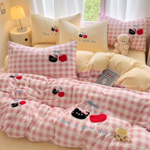 AIYUN | Thickened Coral Flannel Towel Embroidered Duvet Cover Set