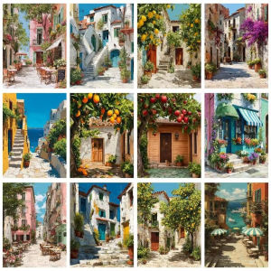 Oil Painting By Numbers Town Landscape DIY Number Drawing Canvas Pictures By Numbers Home Decor Large Size