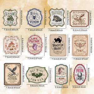 12pcs Halloween Bottle Labels-Apothecary Potion StickersFor Halloween PartyDiy Spooky Gift Wrapping DecorCosplay Accessories