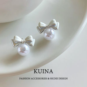 Elegant White Butterfly Knot Pearl Stud Earrings Womens Luxury Pure Silver Needle New 2025 Fine Jewelry Fashion Accessories