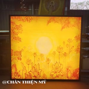 Đèn Hào Quang In Tranh Trúc Chỉ Vuông Hoa Sen Trang Trí Phòng Thờ Bàn Thờ Treo Tường TC-TV-50
