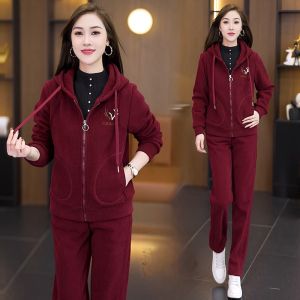 MAIMEI | Plush Lined Loose Fit Hooded Sweater Set Two Pieces