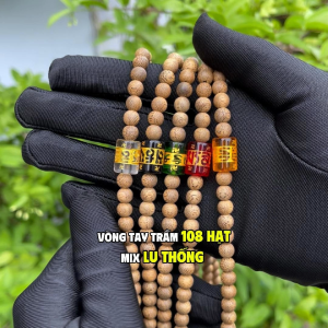 Vòng tay trầm hương 108 hạt mix lu thống omani đeo tay nam nữ mệnh kim mộc thủy hỏa thổ Trầm Hương Hà Xá