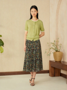 Summer French Style Pleated Print Skirt