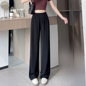 LANGPIN | Ultra-Thin Ice-Silk Wide Leg Pants Womens Casual Loose High Waist Straight Cut Spring Summer New Style Floor-Length Trousers