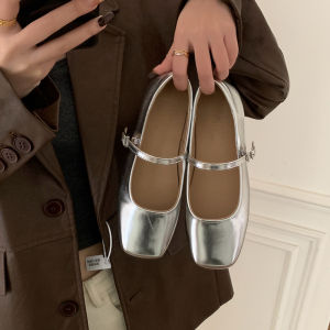 Ocean One French Retro Square Toe Low-Cut Shoes 2024 New Arrival K-style Fairy Silver Mary Jane Shoes