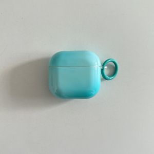 Unique Lake Blue Solid Color Glossy Protective Earphone Case with Ring Suitable for AirPods 1 2 3 4 Pro Pro2