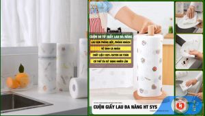 Cuộn giấy đa năng - giấy thấm dầu thức ăn khăn lau bếp khăn lay tay giẻ rửa bát giặt lại được. Kích thước 25x25cm 1 tờ giấy cuộn 50 tờ