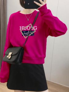 เสื้อสเวตเตอร์คอตั้งแขนสั้นผู้หญิง ทรงหลวม ทรงเกาหลี แขนยาว ปกติ ฤดูใบไม้ร่วง 2024 เสื้อผ้าทำงาน ลายตัวอักษร โพลีเอสเตอร์ คอตตอน ยืดหยุ่น