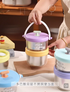 Stainless Steel Lunch Box with Foldable Spoon | Two Layer | Double wall Insulation | Portable & Leakproof | 1280 ML | Assorted Colors | Box Packing