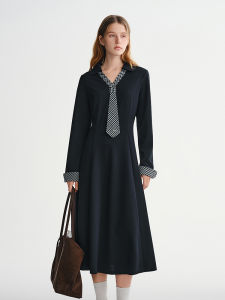 DUSHU | Plus Size Collar And Checkered Pattern Womens Dress 2025 Autumn And Winter New