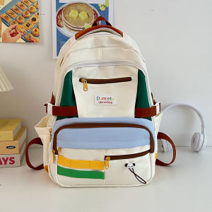 OUDENGPAI | Womens Large Capacity Lightweight Backpack Color Block Design Versatile College Style School Bag Dual Shoulder Strap Trendy