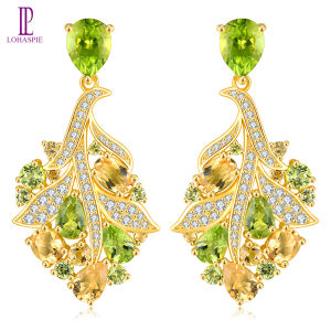 Lohaspie Jewelry Genuine 8 Carats Earing Silver 925 Original Natural Peridot Citrine Stud Earring Citrine Stone Original Earrings For Women Sterling Silver 925 Christmas Jewelry