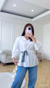 NANDO ATASAN BLOUSE WANITA KOREAN STYLE JENNY BAHAN KATUN POPLIN LENGAN 7/8