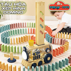 Đồ Chơi Tàu Hỏa Xếp Hình Domino Tự Động Có Đèn Và Âm Thanh Vui Nhộn Cho Bé - Đồ Chơi Lắp Ráp Giải Trí Phát Triển Thông Minh