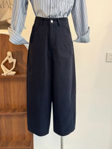 Dark Blue Nine-Tenths Womens Casual Harlan Pants Spring Autumn 2025 New Style Small Size Cabbage Leaf Pants