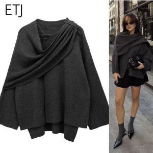 ETJ 2025 autumn and winter new ladies elegant warm loose version of scarf knit fashion casual shawl knit cardigan jacket