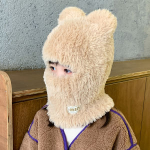 Kids Woolen Cap Childrens Autumn and Winter Fleece-lined Warm-Keeping and Cold-Proof Scarf Integrated with Hat Baby Boy Earflaps Slipover Hat