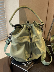 Casual Canvas Bucket Bag Womens Crossbody Shoulder Handbag Fashion Trend Soft Polyester Lining Single Strap Leisure Style